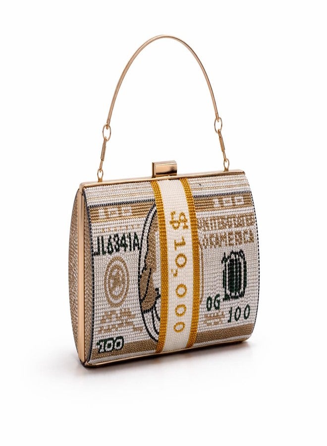 Tinth Women’s Designer Dollar Clutch Bag with Chain | Stylish Evening Sling Purse for Wedding, Festive & Special Occasions (Gold) - Image 1